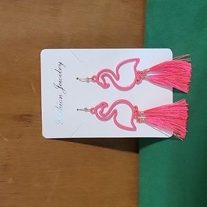 Pink Flamingo Pierced Tassel Earrings